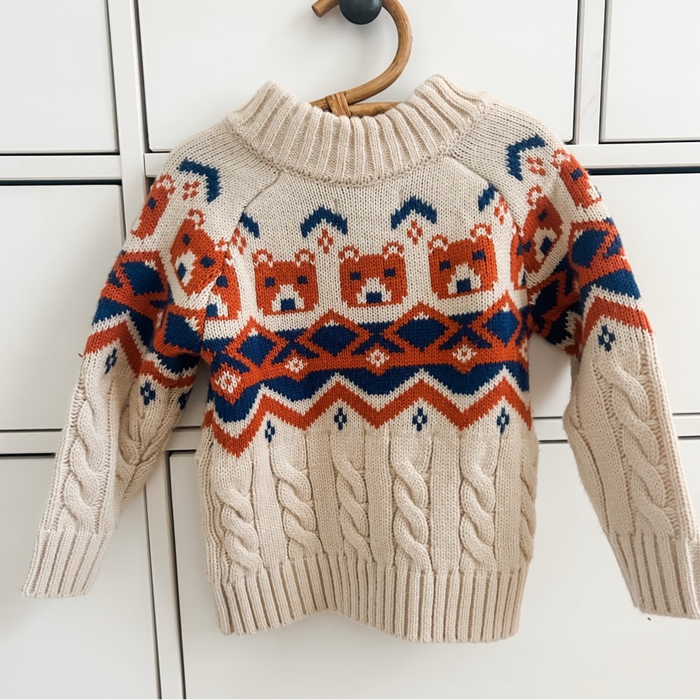 Cozy Beige Sweater with Bear Pattern